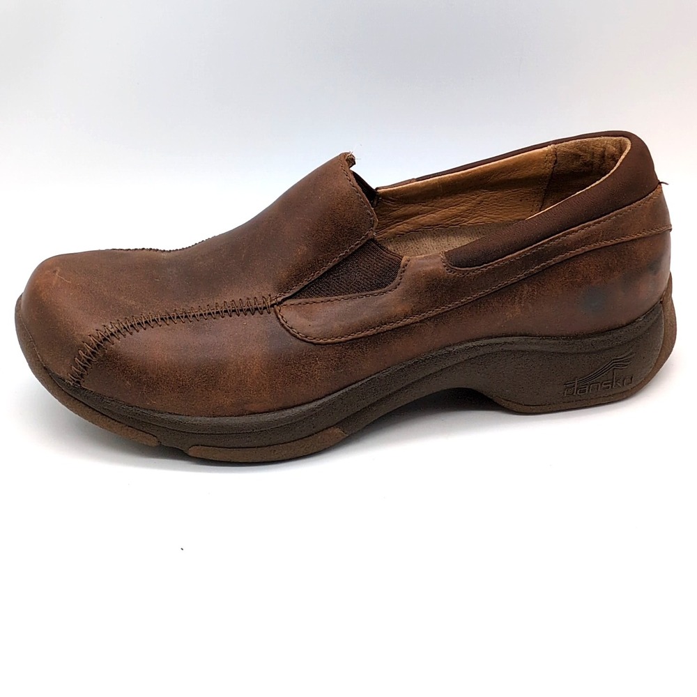 Dansko Loafers Womens Brown EUR 39 Leather Walking Shoes Comfort Stretch